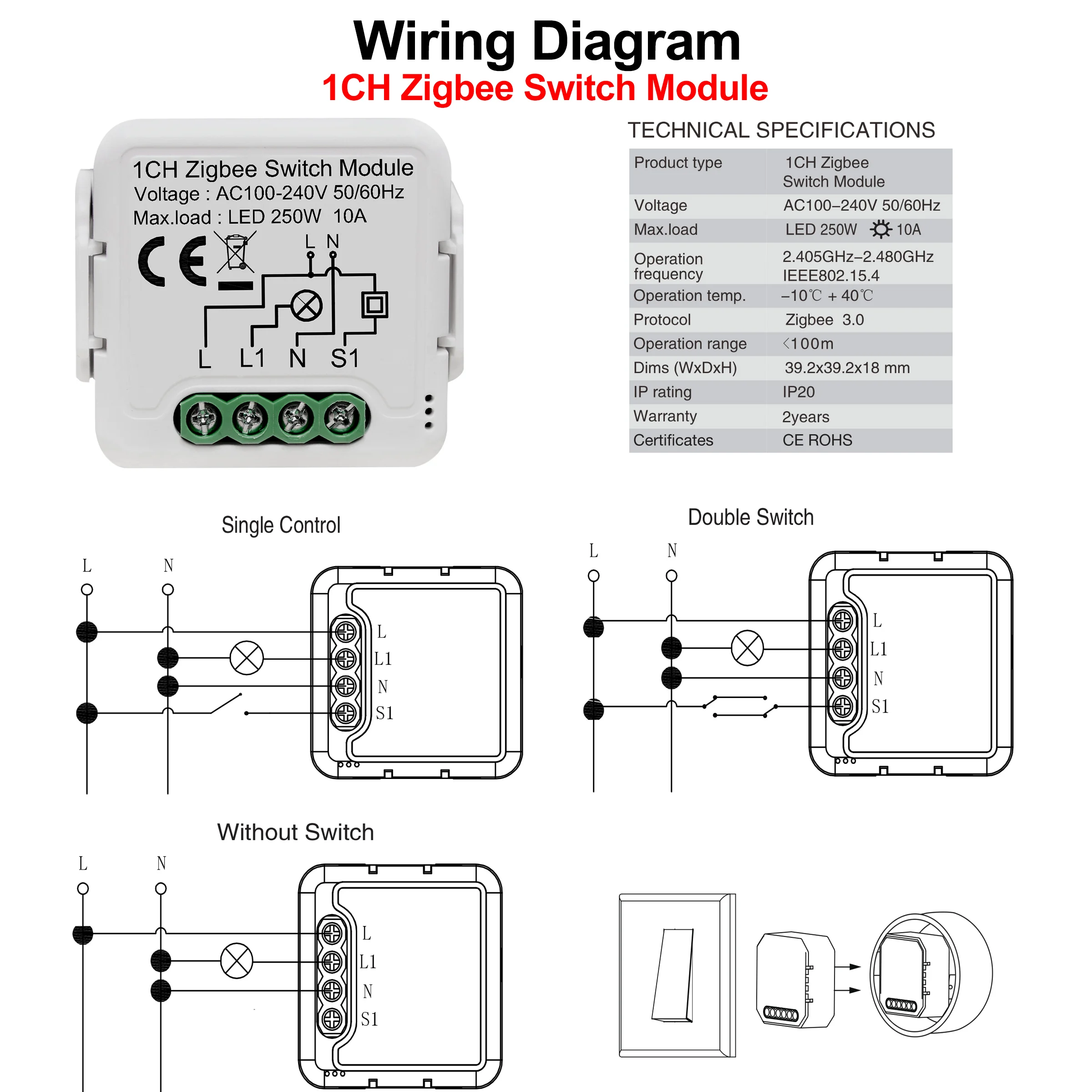GIRIER Tuya ZigBee 3.0 Switch Module 10A Smart Home DIY Breaker 1 2 3 4 Gang Supports 2 Way Control Works with Alexa Google Home thumbnail 3