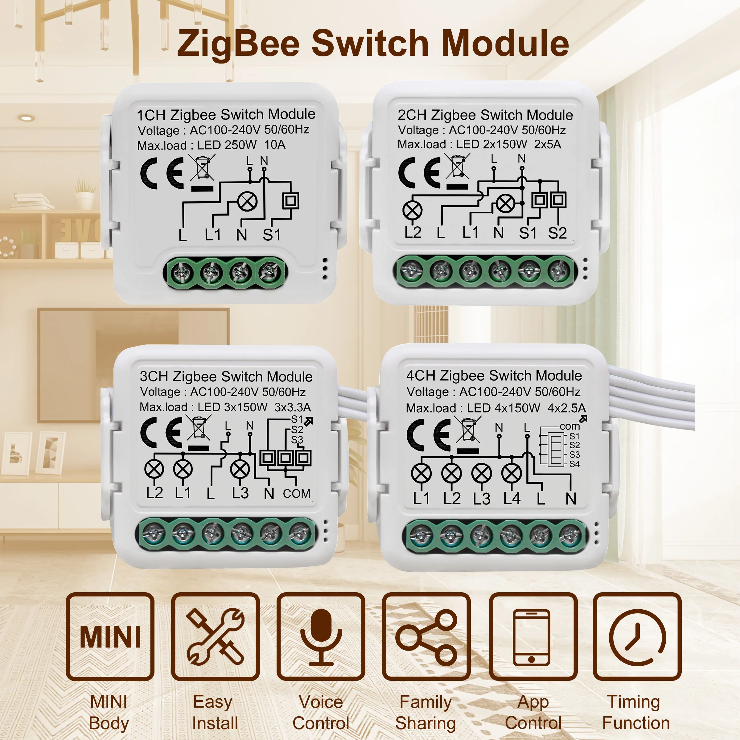 GIRIER Tuya ZigBee 3.0 Switch Module 10A Smart Home DIY Breaker 1 2 3 4 Gang Supports 2 Way Control Works with Alexa Google Home thumbnail 2
