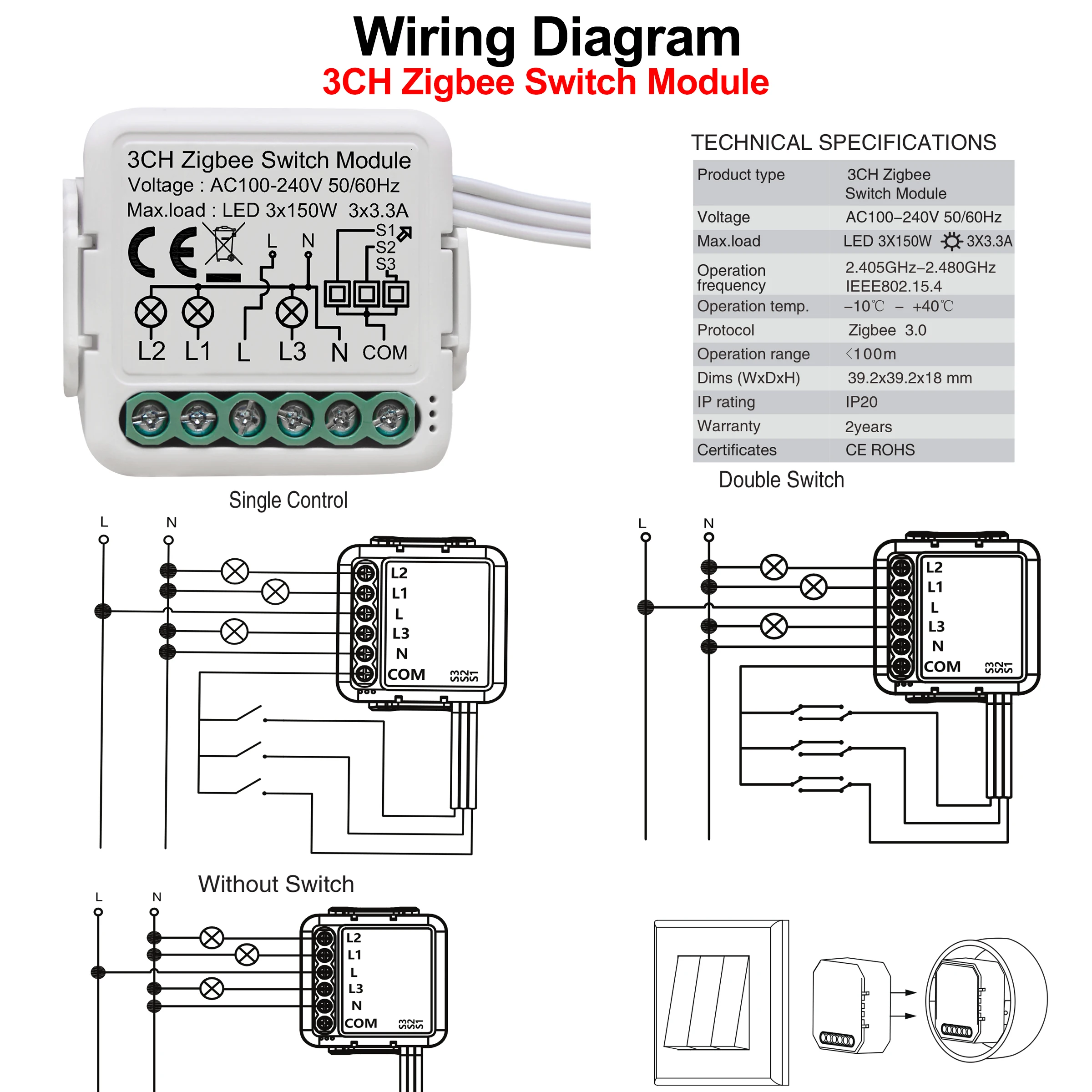GIRIER Tuya ZigBee 3.0 Switch Module 10A Smart Home DIY Breaker 1 2 3 4 Gang Supports 2 Way Control Works with Alexa Google Home thumbnail 5