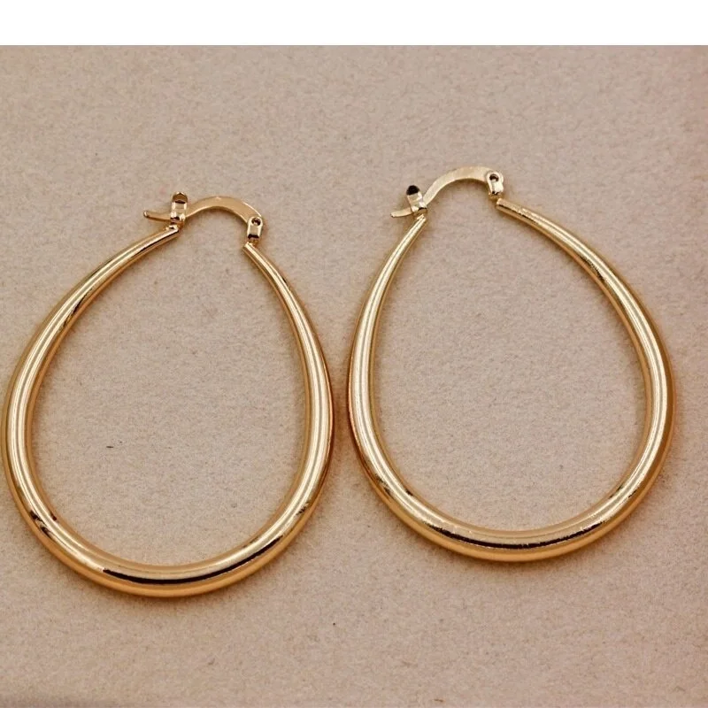 Shine Gold Color Women Earrings Fashion Smooth Hoop Earrings for Women Engagement Wedding Jewelry Gift thumbnail 5