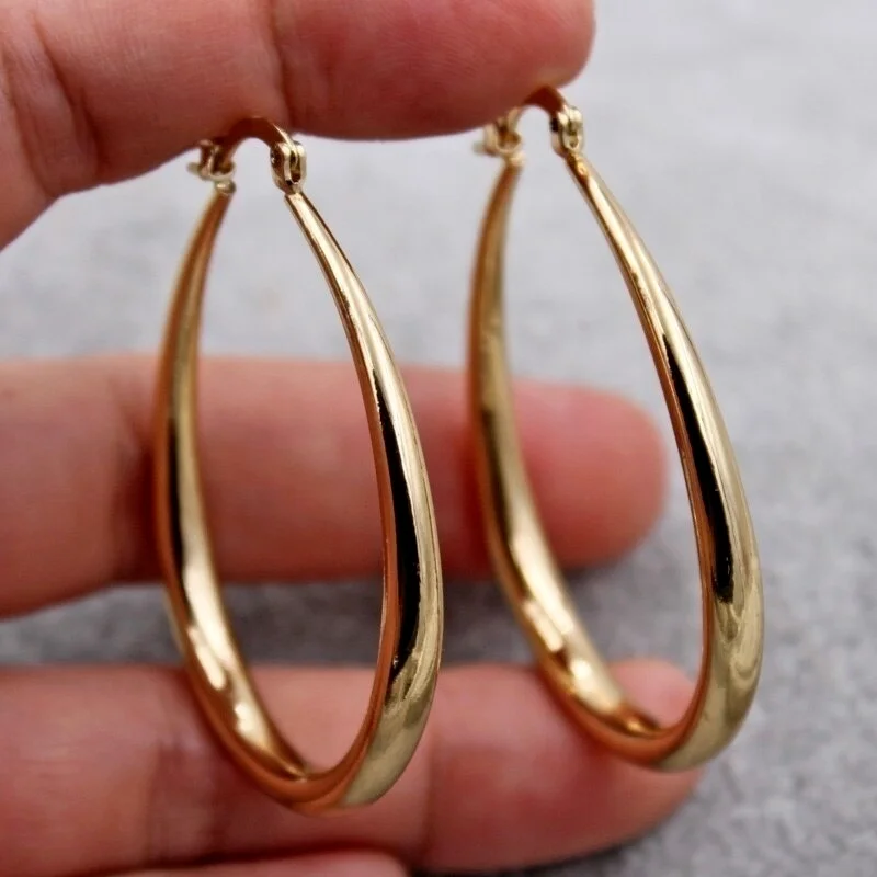 Shine Gold Color Women Earrings Fashion Smooth Hoop Earrings for Women Engagement Wedding Jewelry Gift thumbnail 3