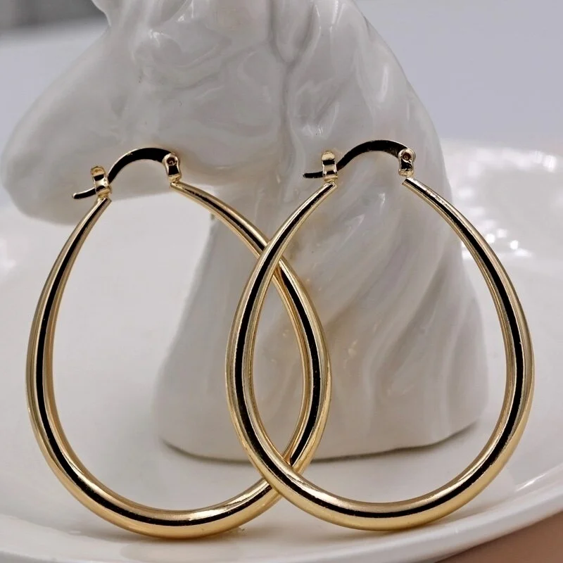 Shine Gold Color Women Earrings Fashion Smooth Hoop Earrings for Women Engagement Wedding Jewelry Gift thumbnail 4