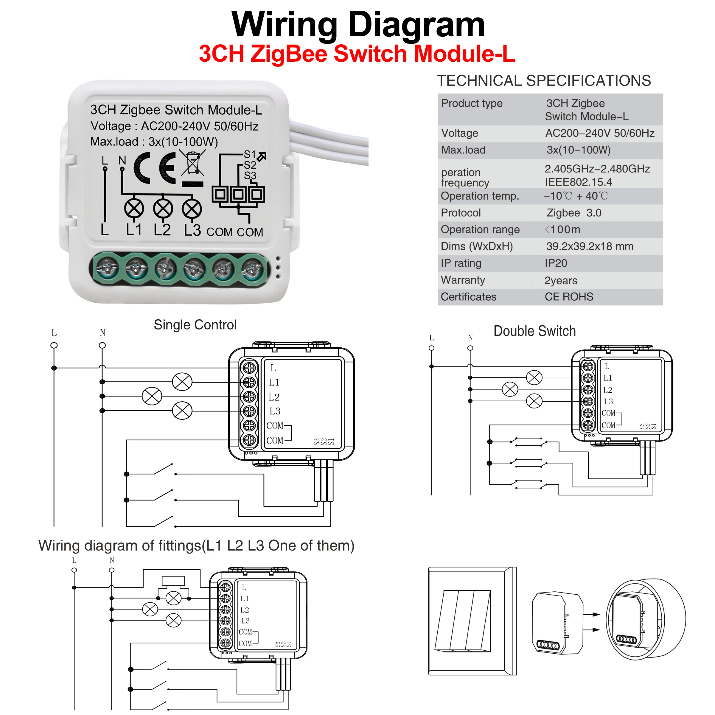 GIRIER Tuya ZigBee 3.0 Smart Switch Module No Neutral Wire Required Smart Home DIY Light Breaker Works with Alexa Google Home thumbnail 5