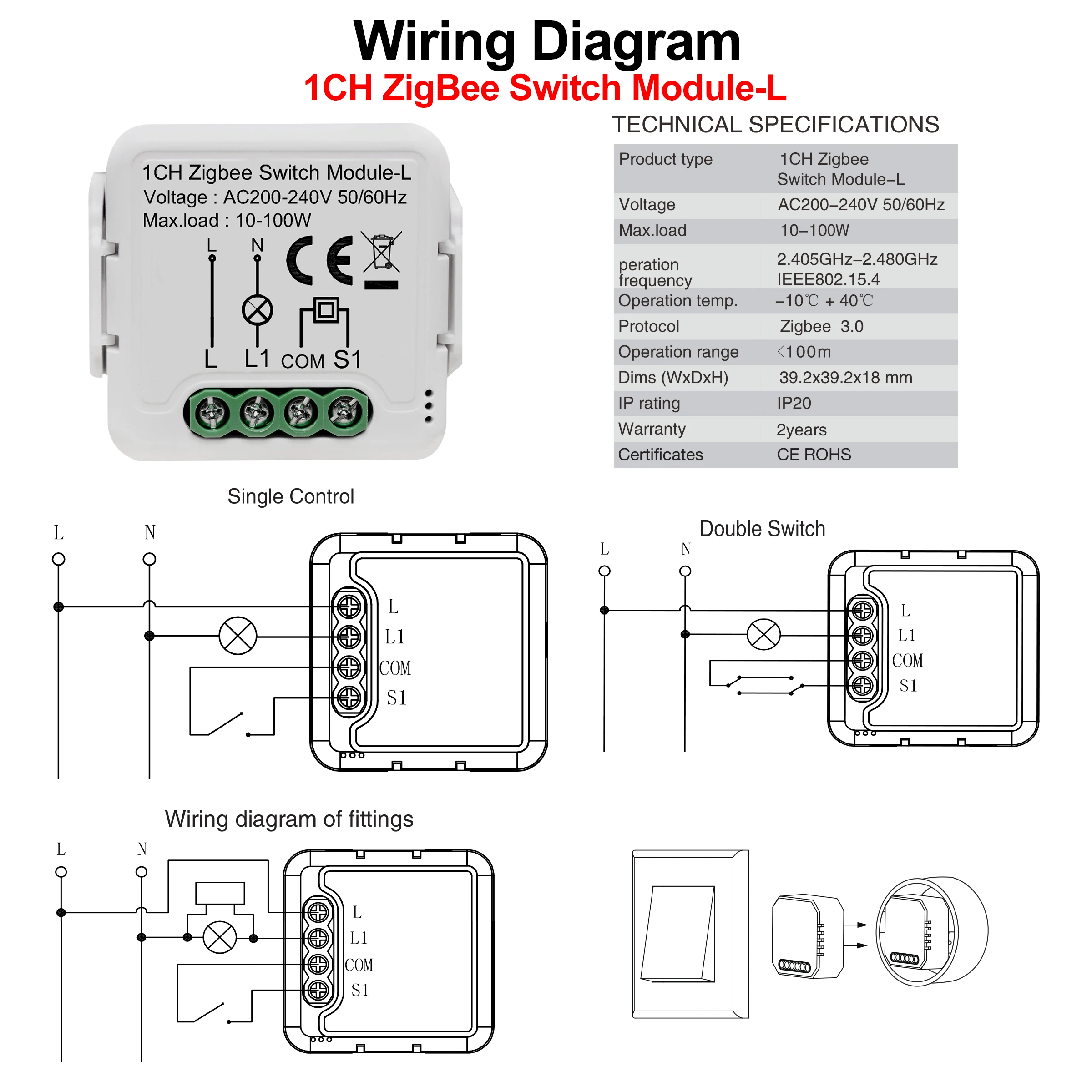 GIRIER Tuya ZigBee 3.0 Smart Switch Module No Neutral Wire Required Smart Home DIY Light Breaker Works with Alexa Google Home thumbnail 3