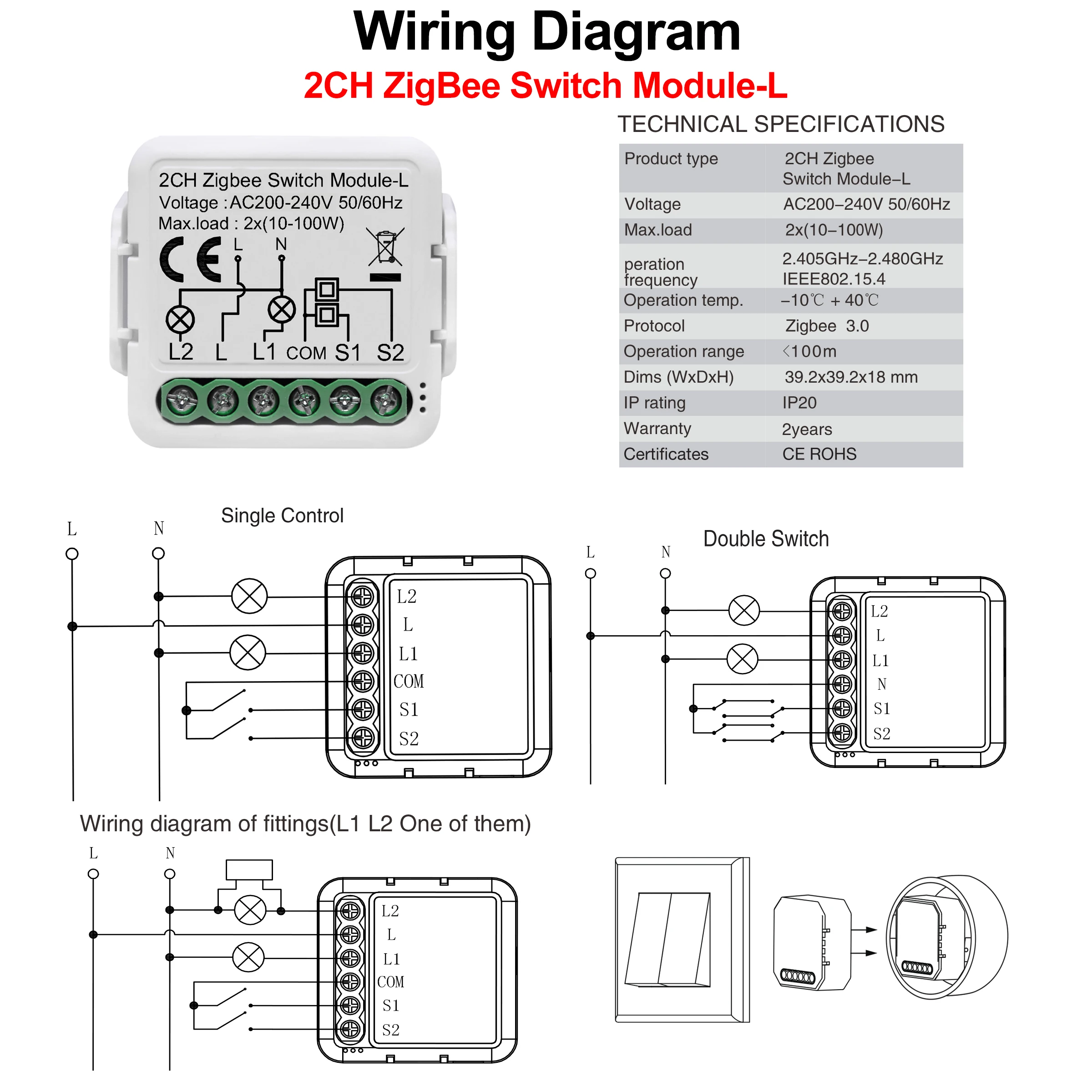 GIRIER Tuya ZigBee 3.0 Smart Switch Module No Neutral Wire Required Smart Home DIY Light Breaker Works with Alexa Google Home thumbnail 4