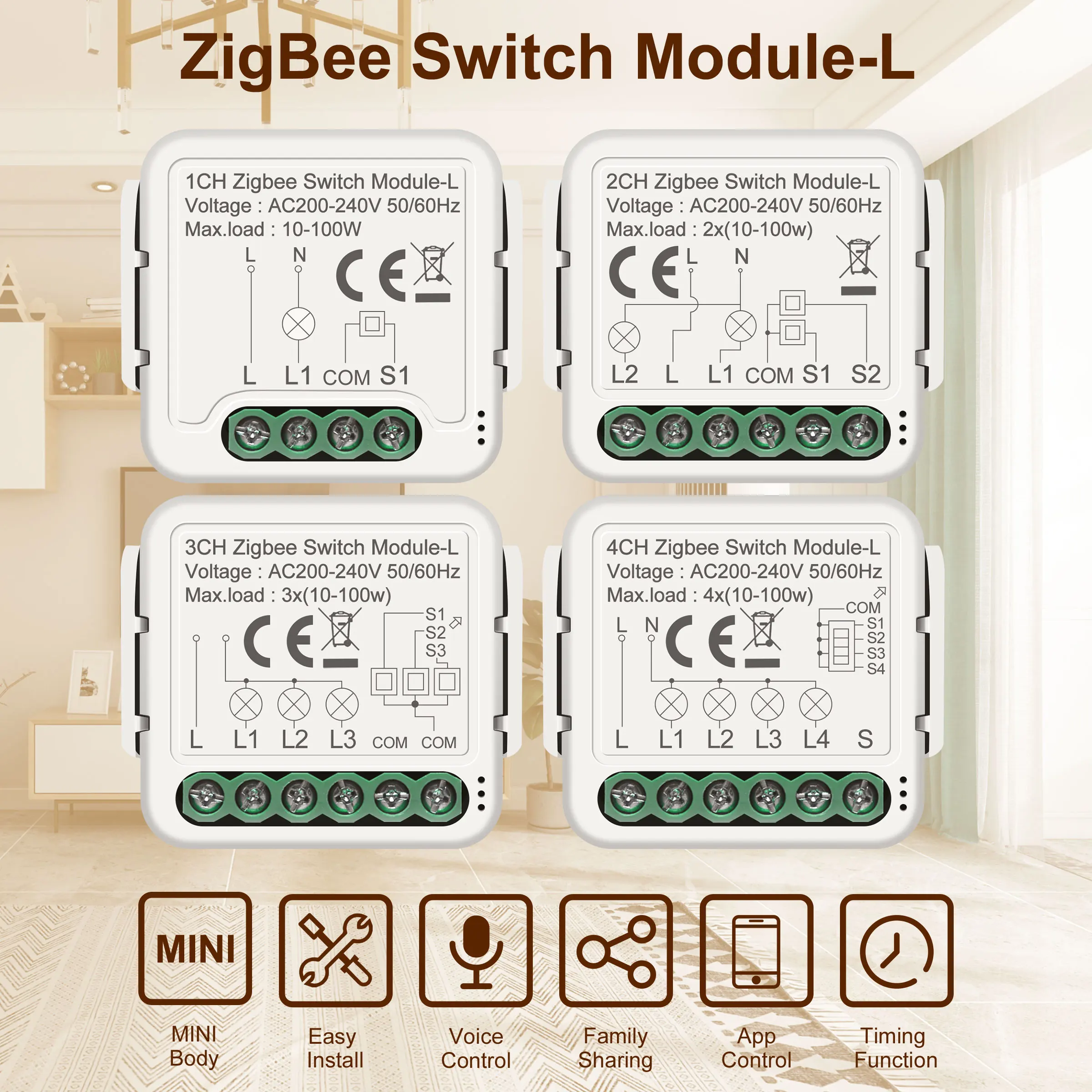 GIRIER Tuya ZigBee 3.0 Smart Switch Module No Neutral Wire Required Smart Home DIY Light Breaker Works with Alexa Google Home thumbnail 2