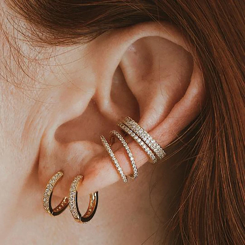 CRMYA Luxury Gold Silver Filled Clip Earring For Women Full CZ Zircon Big Circle Men's Ear Cuff Jewelry Clip On Ear Wholesale thumbnail 2