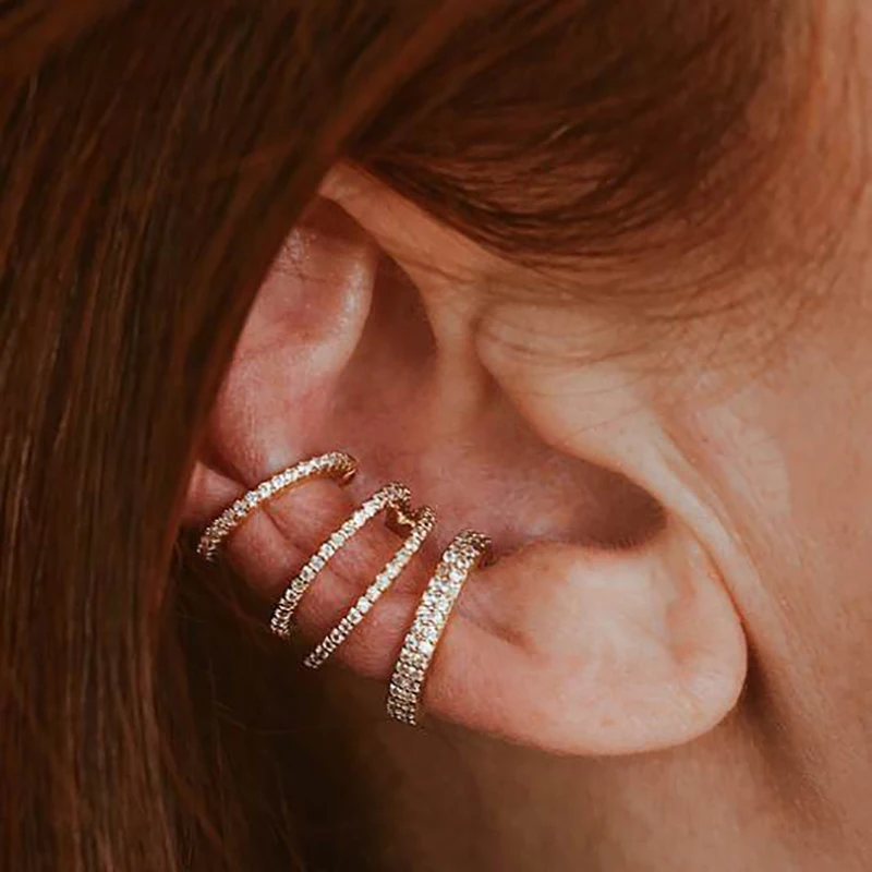 CRMYA Luxury Gold Silver Filled Clip Earring For Women Full CZ Zircon Big Circle Men's Ear Cuff Jewelry Clip On Ear Wholesale thumbnail 3