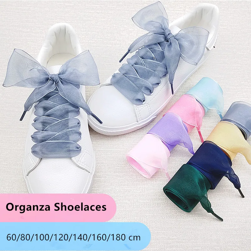 4cm Widened Transparent Chiffon Yarn Shoelaces Flat Silk Big Bow Wide Laces Trend Beauty White Casual Shoes Laces Dropship thumbnail 4