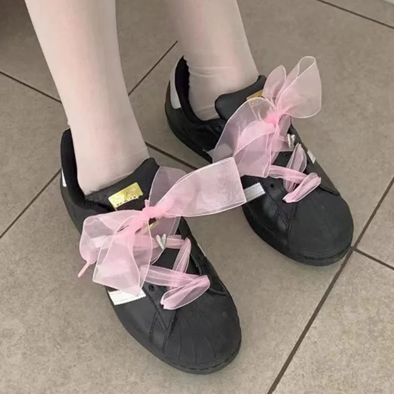 4cm Widened Transparent Chiffon Yarn Shoelaces Flat Silk Big Bow Wide Laces Trend Beauty White Casual Shoes Laces Dropship thumbnail 3