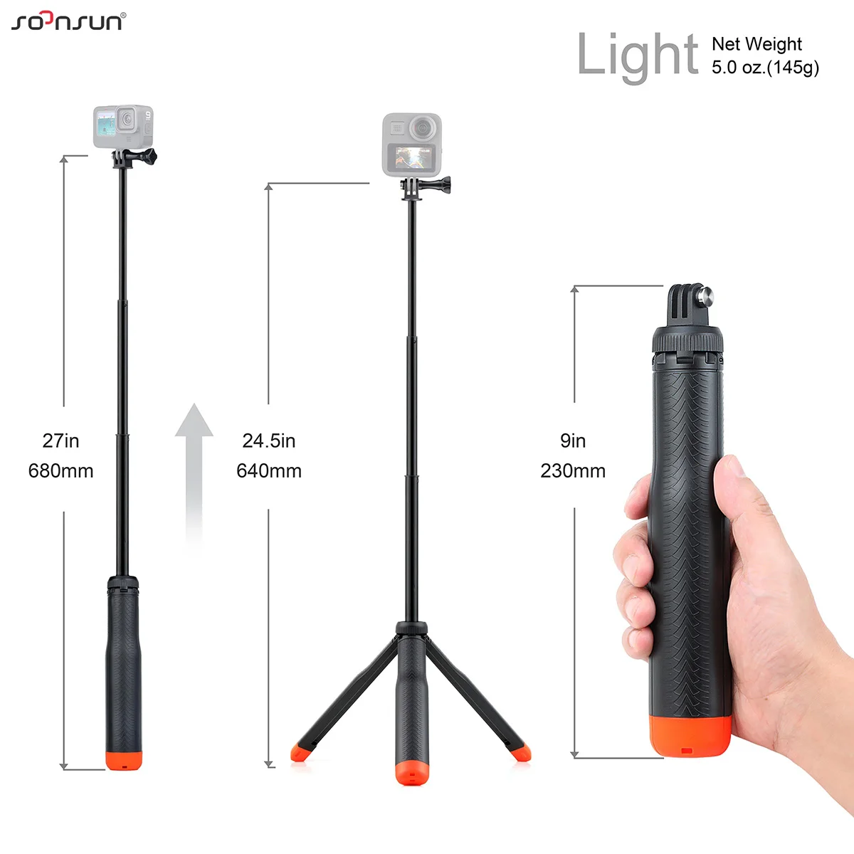 SOONSUN Floating Tripod for GoPro Hero Insta360 Akaso DJI Action Camera Float Extendable Pole  Hand Grip Waterproof Selfie Stick thumbnail 3