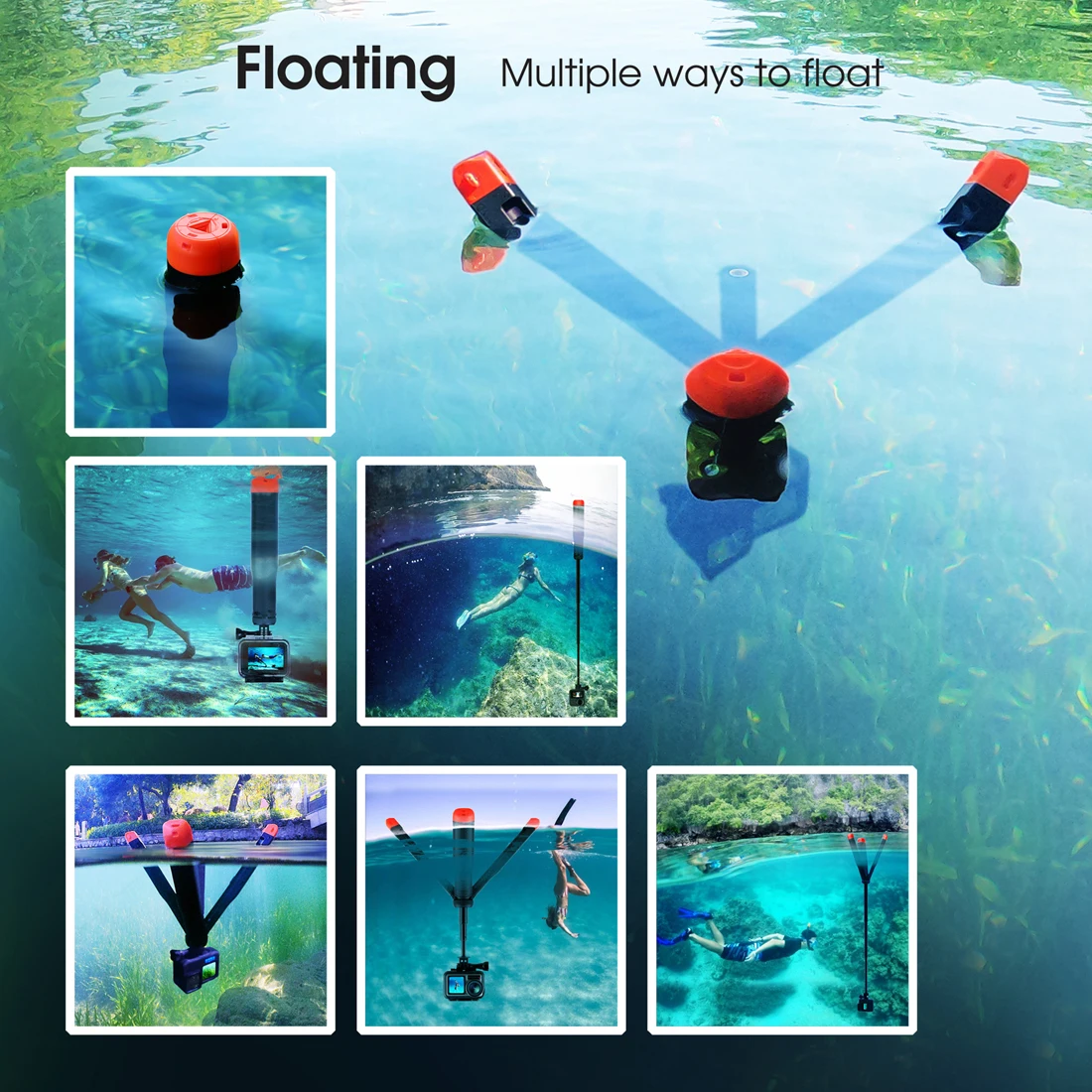 SOONSUN Floating Tripod for GoPro Hero Insta360 Akaso DJI Action Camera Float Extendable Pole  Hand Grip Waterproof Selfie Stick thumbnail 4