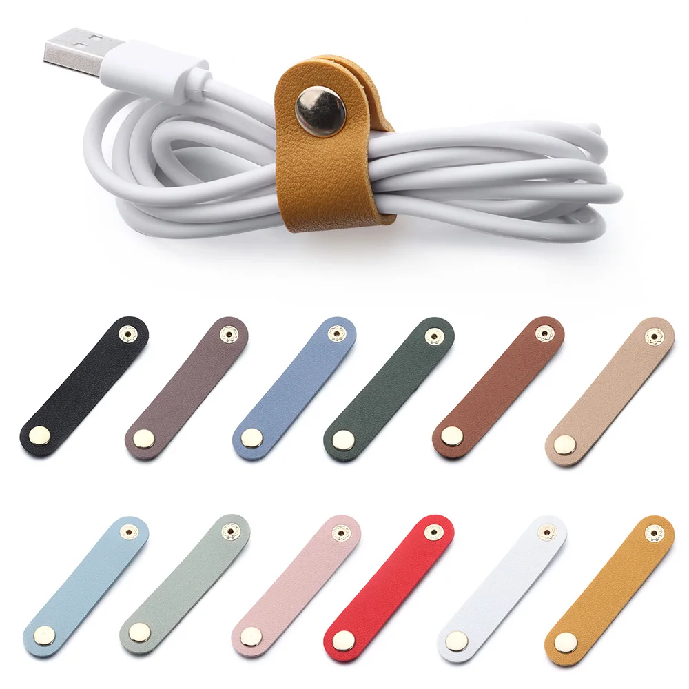 Leather Charger Protector Desktop Storage Clips Holder Cable Winder Tie Cable Management Cord Organizer Earphone Accessories thumbnail 5