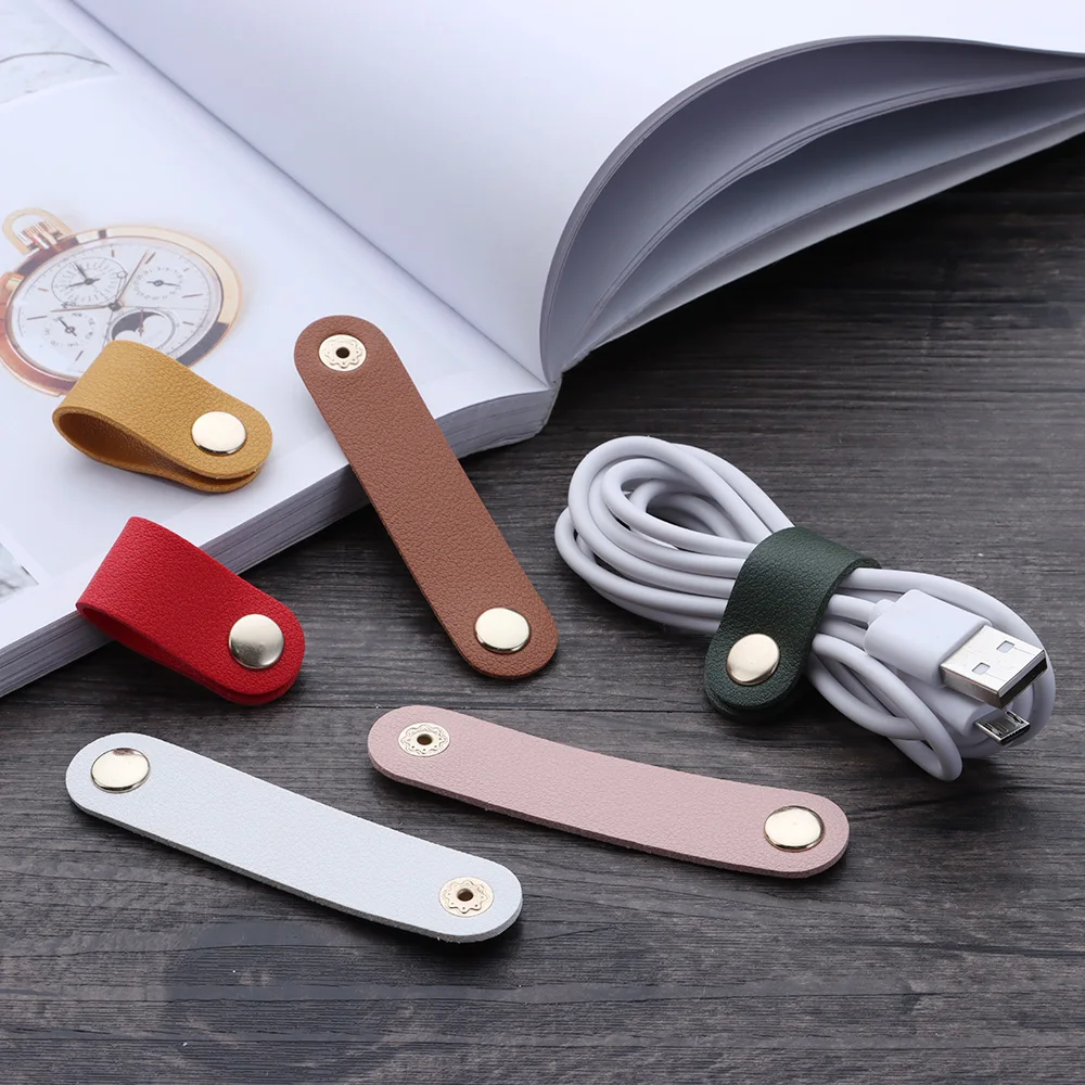 Leather Charger Protector Desktop Storage Clips Holder Cable Winder Tie Cable Management Cord Organizer Earphone Accessories thumbnail 2