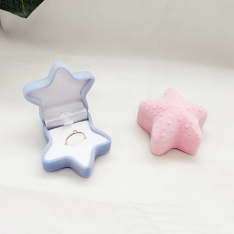 Flock Suede Velvet  Flip Child Kid Necklace Earring Stud Finger Ring Exquisite Shell Starfish Crown Jewelry Box Jewel Case thumbnail 3