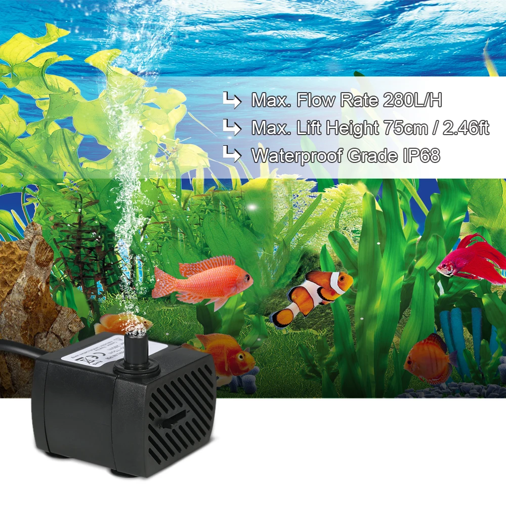 110V/220V 2.5W/3W/4W/5W Ultra-Quiet Submersible Water Fountain Pump Filter Fish Pond Aquarium Water Pump Tank Garden Fountain thumbnail 3