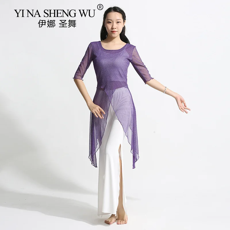 New Style Dance Practice Clothes Women's Suit Gauze Long Shirt Wide-leg Pants with Sleeves Tops Classical Dance Practice Clothes