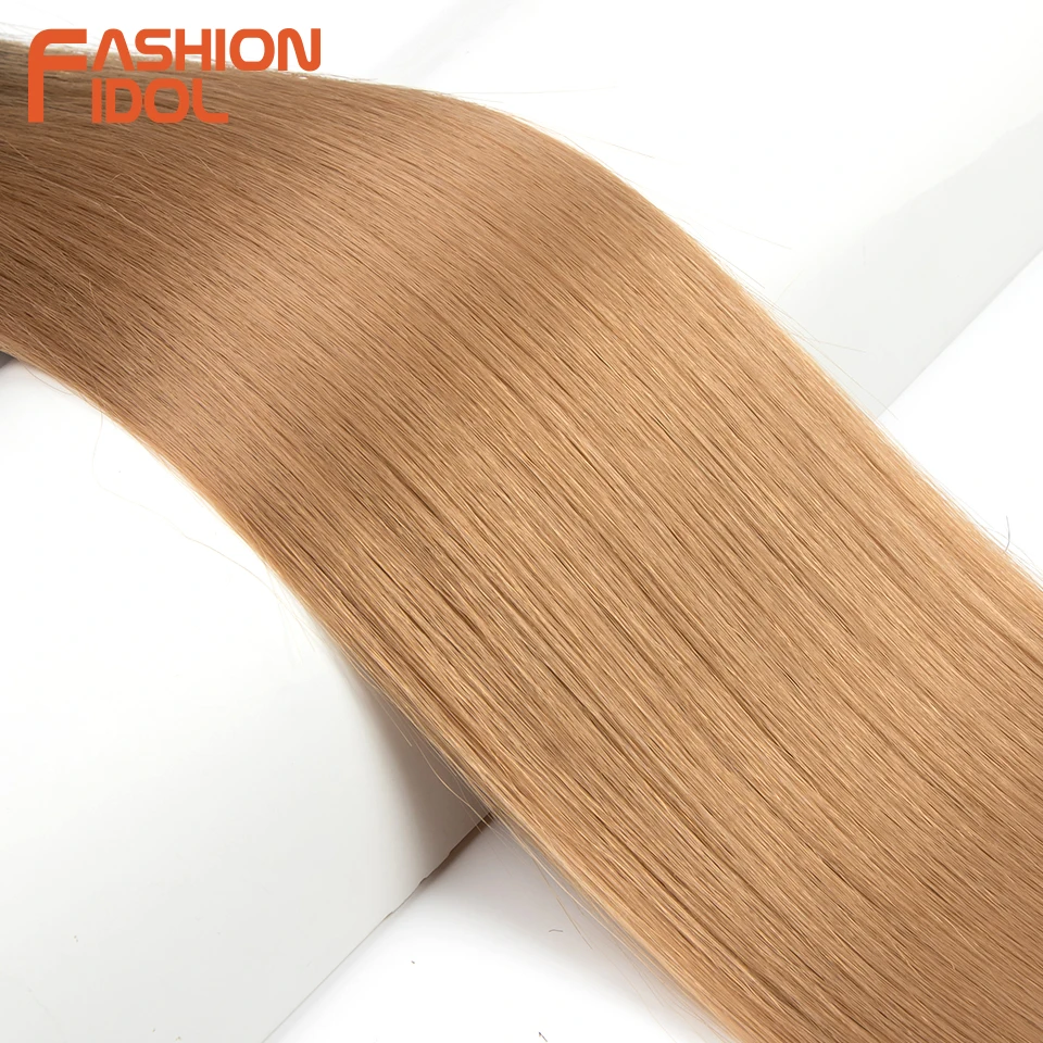 Bone Straight Hair Extensions Ombre Blonde Hair Bundles Super Long Hair Synthetic 24 Inch Straight Hair Full to End FASHION IDOL thumbnail 6