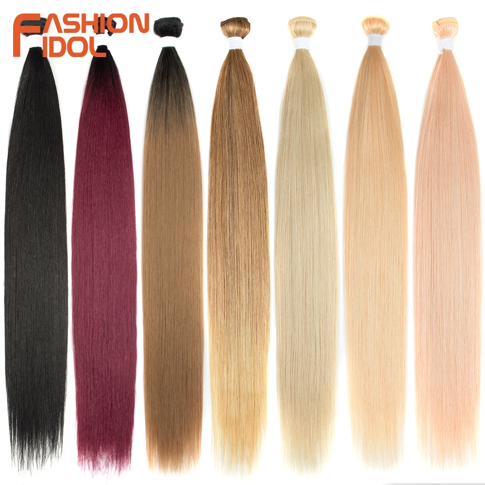 Bone Straight Hair Extensions Ombre Blonde Hair Bundles Super Long Hair Synthetic 24 Inch Straight Hair Full to End FASHION IDOL thumbnail 2