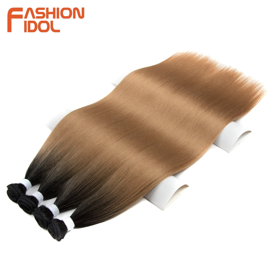 Bone Straight Hair Extensions Ombre Blonde Hair Bundles Super Long Hair Synthetic 24 Inch Straight Hair Full to End FASHION IDOL thumbnail 4