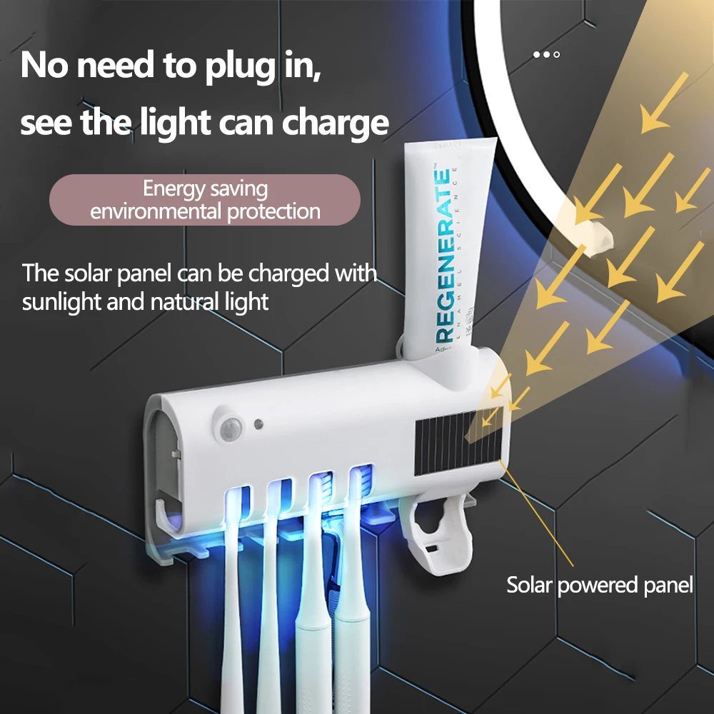 Toothbrush Holder Toothpaste Dispenser Solar Energy Bathroom Toothbrush Storage Box Multi-function Storage Holder USB Charge thumbnail 3