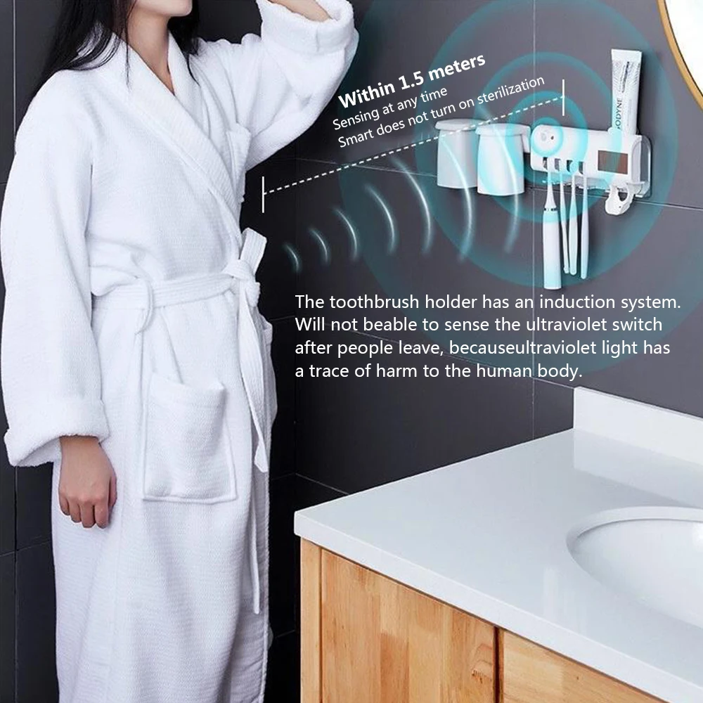 Toothbrush Holder Toothpaste Dispenser Solar Energy Bathroom Toothbrush Storage Box Multi-function Storage Holder USB Charge thumbnail 2