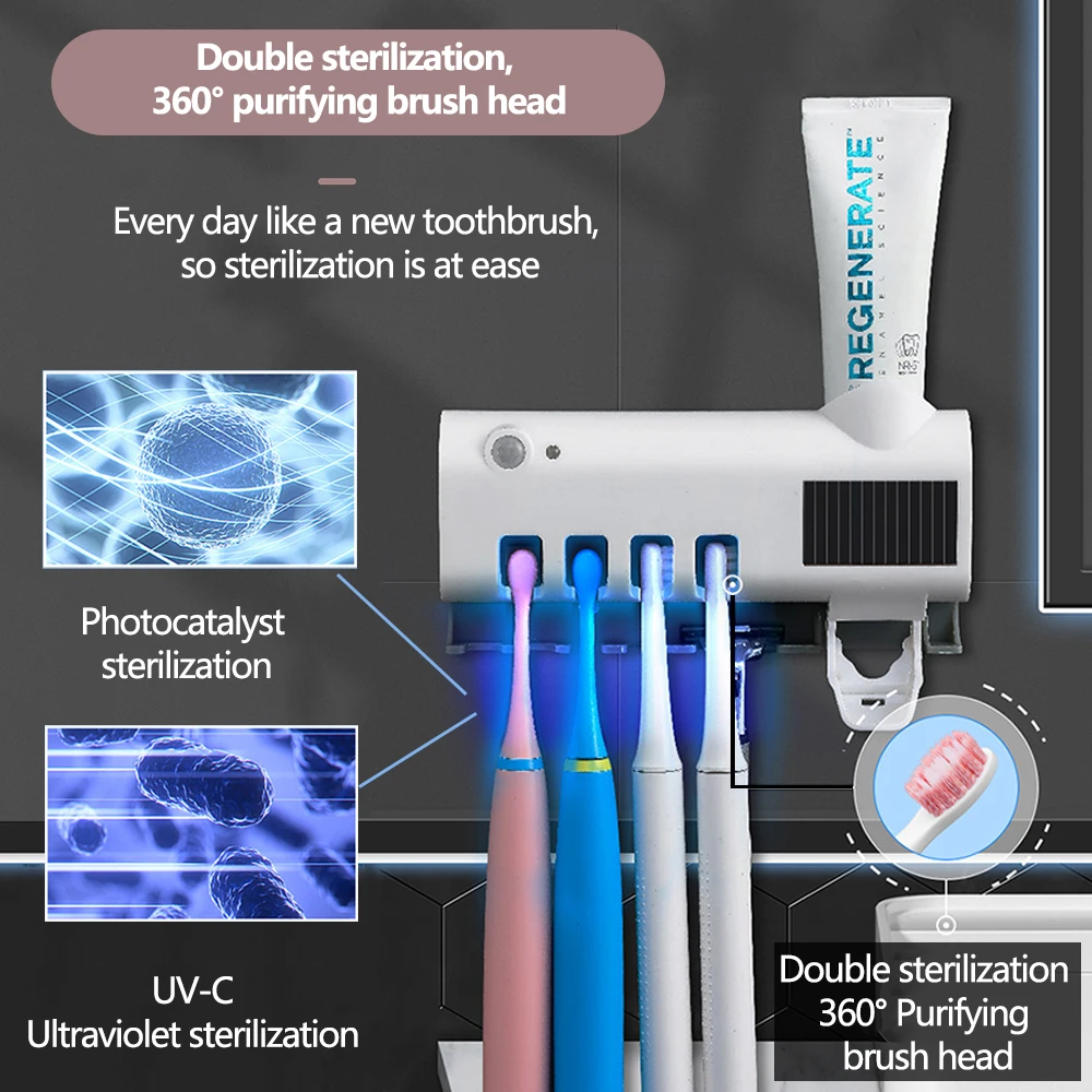 Toothbrush Holder Toothpaste Dispenser Solar Energy Bathroom Toothbrush Storage Box Multi-function Storage Holder USB Charge thumbnail 4