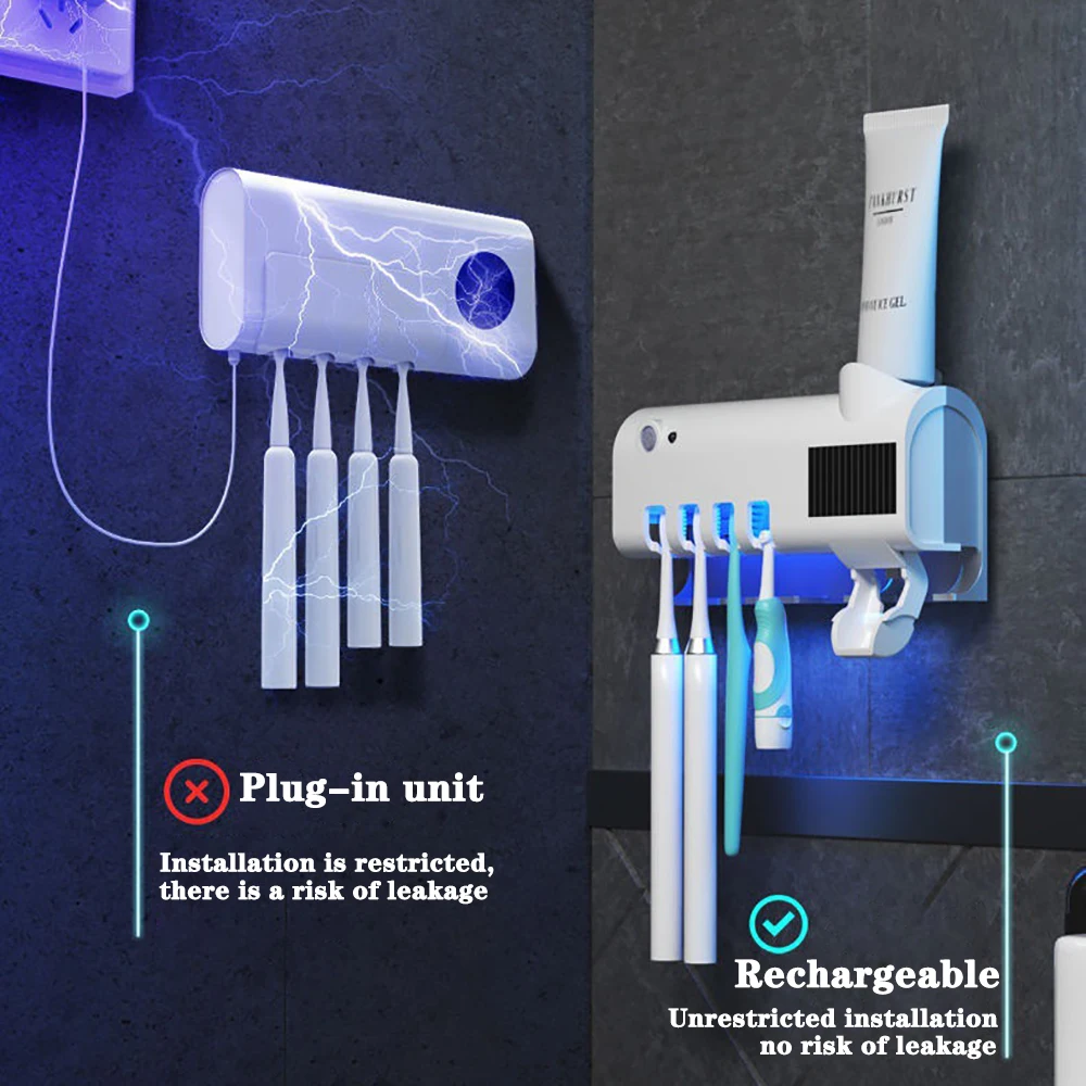 Toothbrush Holder Toothpaste Dispenser Solar Energy Bathroom Toothbrush Storage Box Multi-function Storage Holder USB Charge thumbnail 5