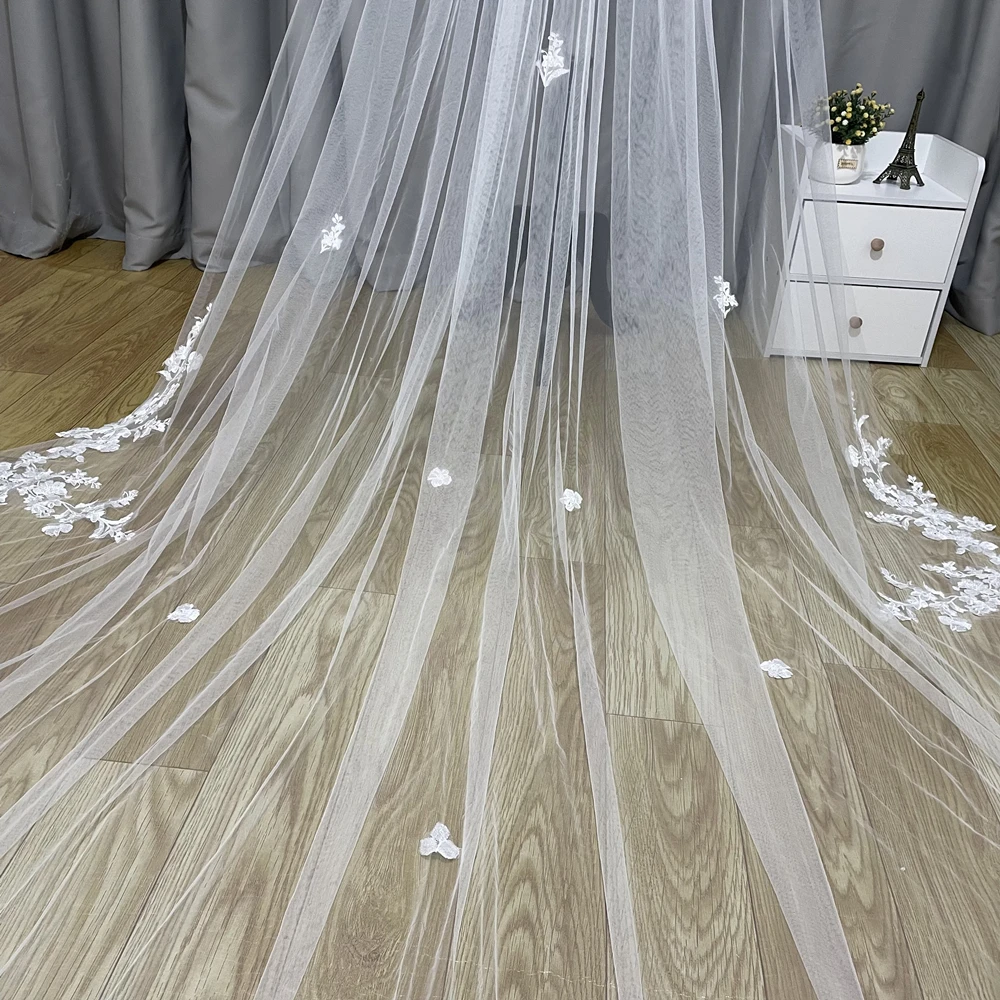 3m Cathedral Wedding Bridal Veil Soft Lace Ivory white Veil with Comb Veu Velo Noiva Wedding accessories 3m 4m 5m Customiz Veil thumbnail 3