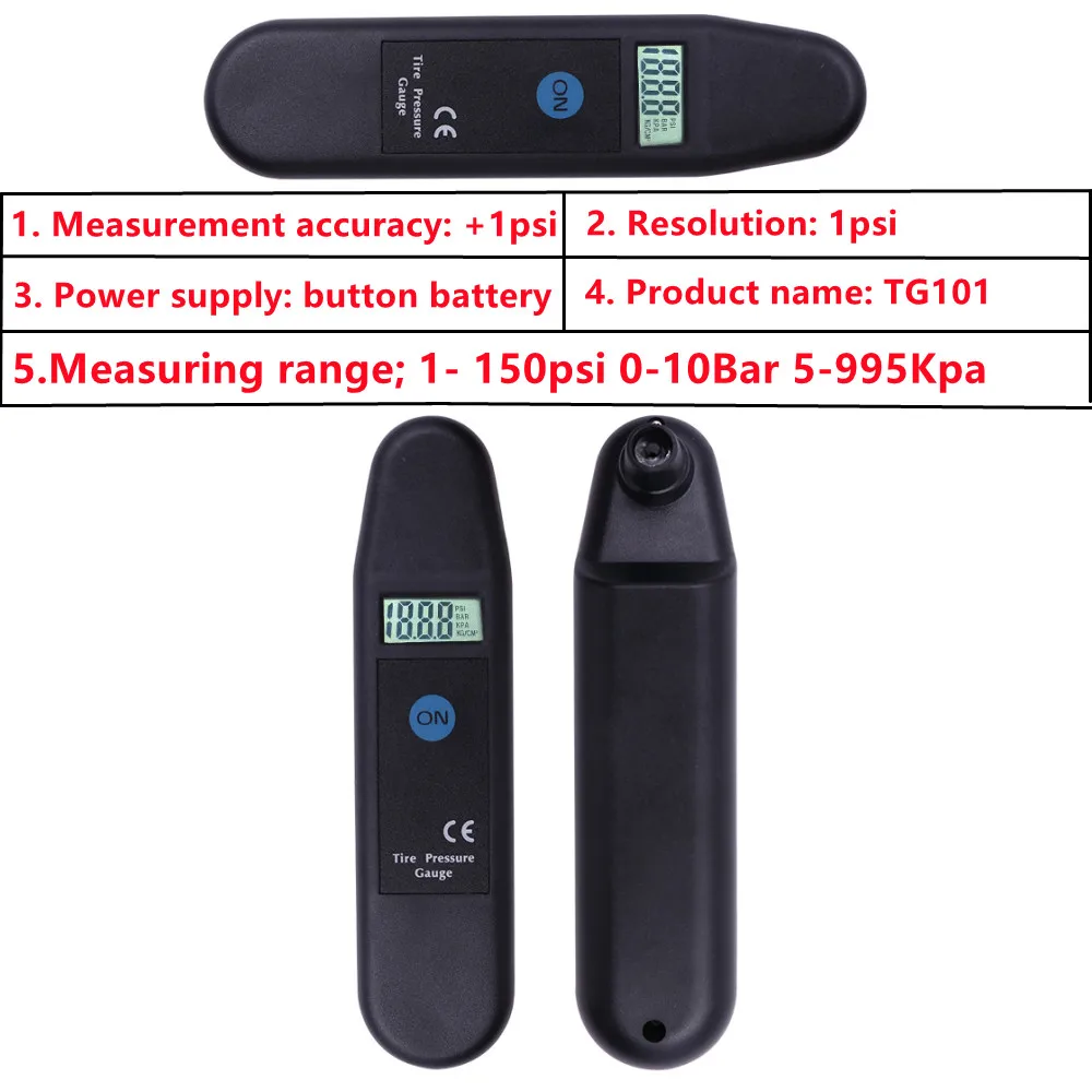 TG101 Digital Car Tire Tyre Air Pressure Gauge Meter LCD Display Manometer Barometers Tester PSI/KPA/BAR/KG/CM2 Detector for Car thumbnail 2