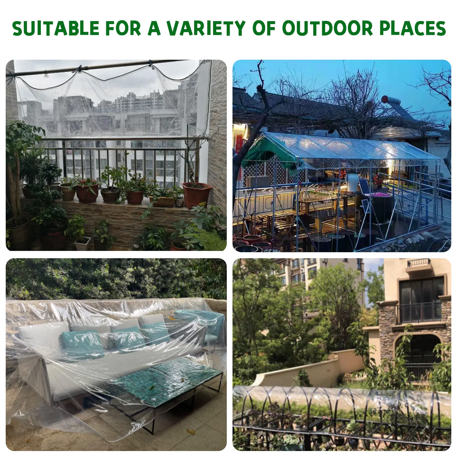 Waterproof Transparent PVC Tarpaulin with Eyelets Weatherproof Durable Canopies Foldable 0.39 mm Rain Cover for Garden Furniture thumbnail 5