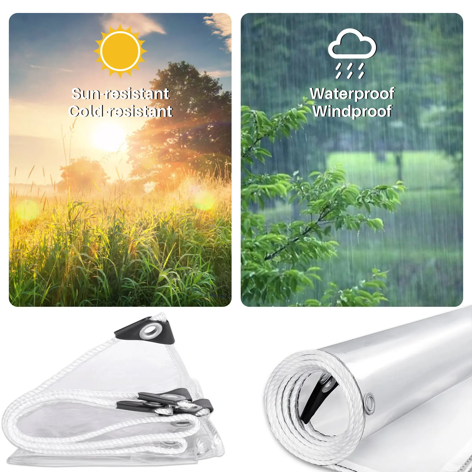 Waterproof Transparent PVC Tarpaulin with Eyelets Weatherproof Durable Canopies Foldable 0.39 mm Rain Cover for Garden Furniture thumbnail 4