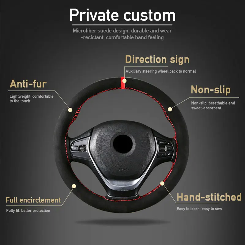 Fur Steering Wheel Cover For Car Universal 38cm Braided Car Steering Wheel Protection Cover Leather Anti Slip Interior Parts thumbnail 2