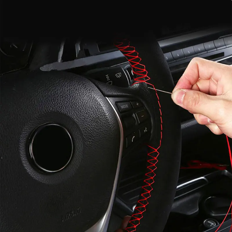 Fur Steering Wheel Cover For Car Universal 38cm Braided Car Steering Wheel Protection Cover Leather Anti Slip Interior Parts thumbnail 5