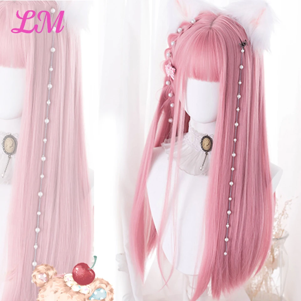 LM Cosplay Wig With Bangs Synthetic Straight Hair 24 Inch Long Heat-Resistant Pink Wig For Women thumbnail 5