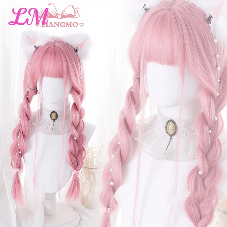 LM Cosplay Wig With Bangs Synthetic Straight Hair 24 Inch Long Heat-Resistant Pink Wig For Women thumbnail 4