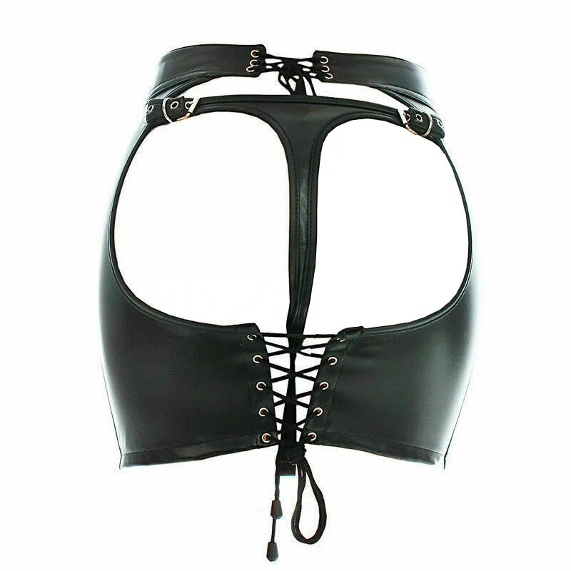 BDSM Restraint Ass Porn Mini Skirt Sexy Lingerie Whip Paddle PU Leather G-String Panties Dress  Erotic Sexy Costume Women thumbnail 2