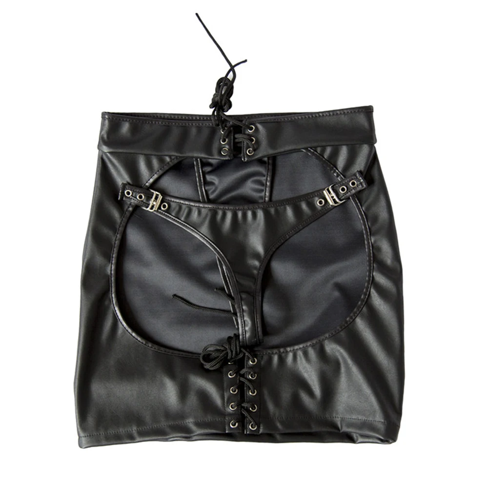 BDSM Restraint Ass Porn Mini Skirt Sexy Lingerie Whip Paddle PU Leather G-String Panties Dress  Erotic Sexy Costume Women thumbnail 3