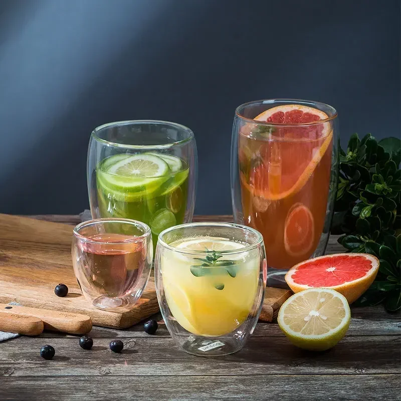 2-18PCS Double Wall High Borosilicate Glass Mug Heat Resistant Tea Milk Juice Coffee Water Cup Bar Drinkware Gift Creativity Set thumbnail 2