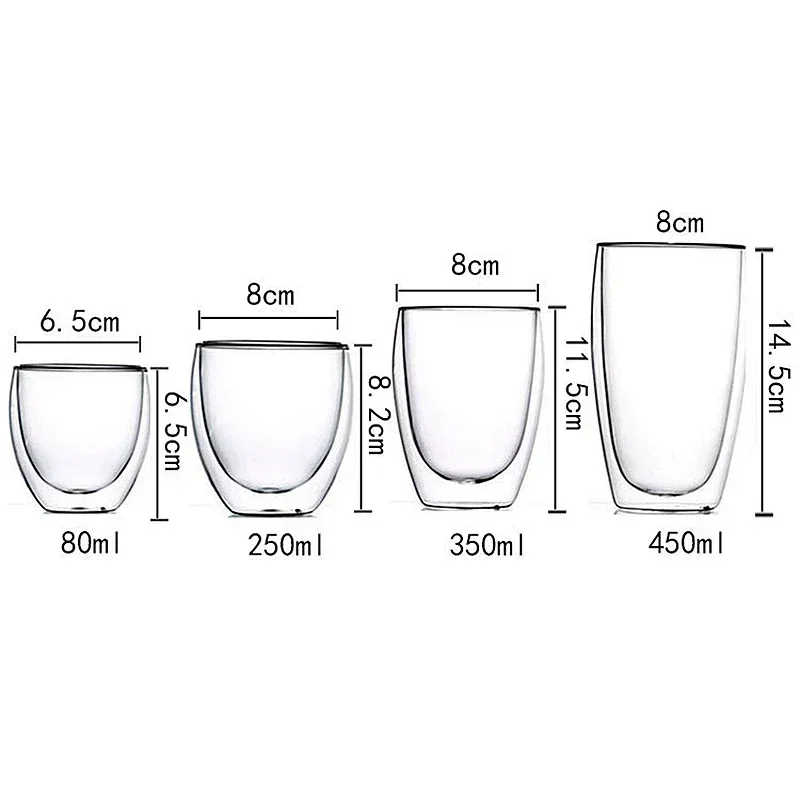 2-18PCS Double Wall High Borosilicate Glass Mug Heat Resistant Tea Milk Juice Coffee Water Cup Bar Drinkware Gift Creativity Set thumbnail 6