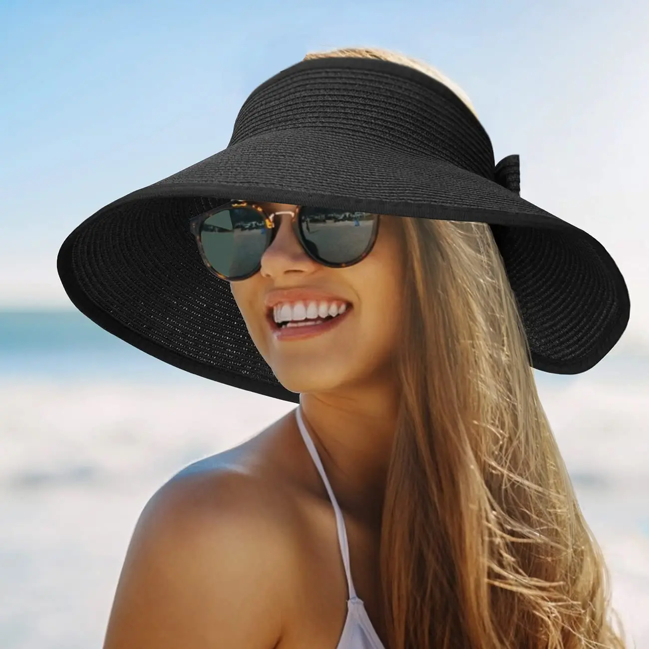 Women Summer Visors Hat Hat - Stylish and UV-Resistant for Outdoor HikingFoldable Sun Cap Wide Large Brim Beach Straw Hats Chape thumbnail 6