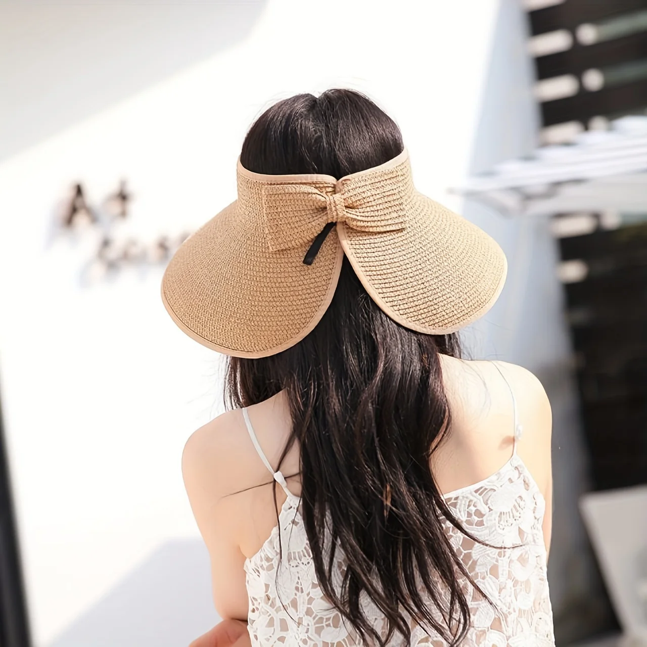 Women Summer Visors Hat Hat - Stylish and UV-Resistant for Outdoor HikingFoldable Sun Cap Wide Large Brim Beach Straw Hats Chape thumbnail 3