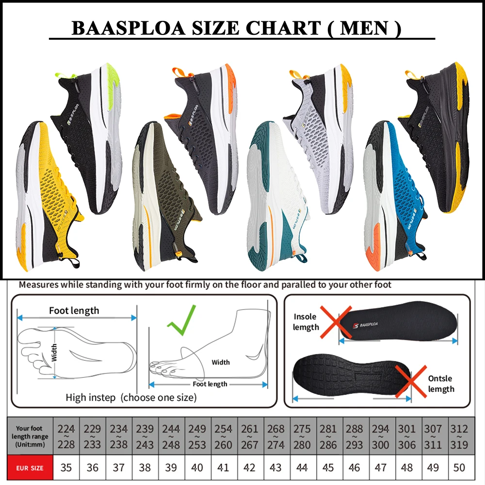 Baasploa Lightweight Running Shoes For Men Comfort Men's Designer Mesh Casual Sneakers Lace-Up Male Outdoor Sports Tennis Shoes thumbnail 6