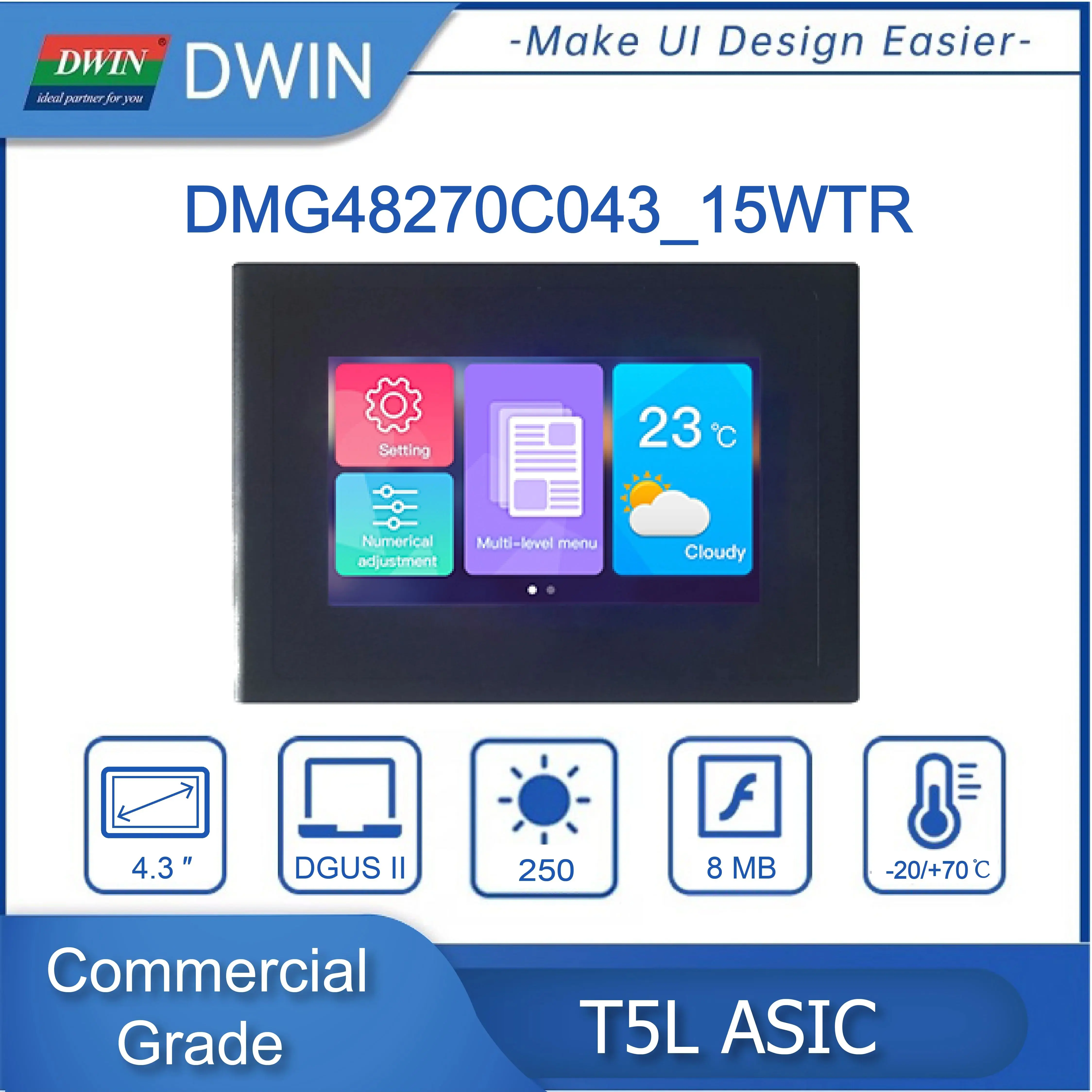 DWIN 4.3/7.0/10.1 DGUS2 Commercial Grade  HMI LCD Display Resistive Touch Screen With Shell Connect With PLC/Arduino/STM32 thumbnail 2