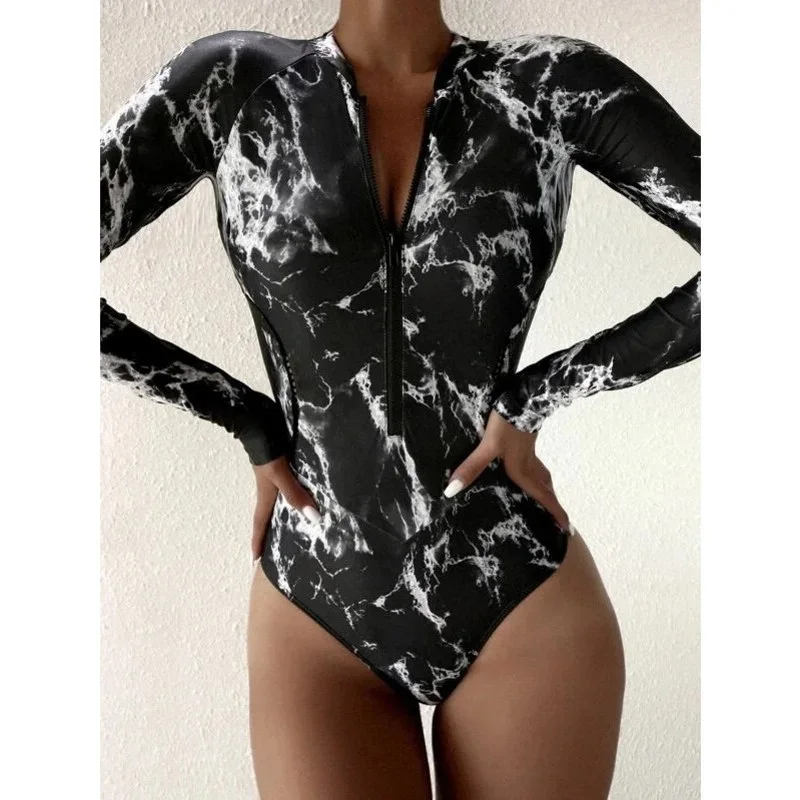New One-Piece Swimsuit Closed Long Sleeve Swimwear For Sports Surfing Bodysuit Women Swimming Bathing Suit Beachwear Pool Bather thumbnail 5
