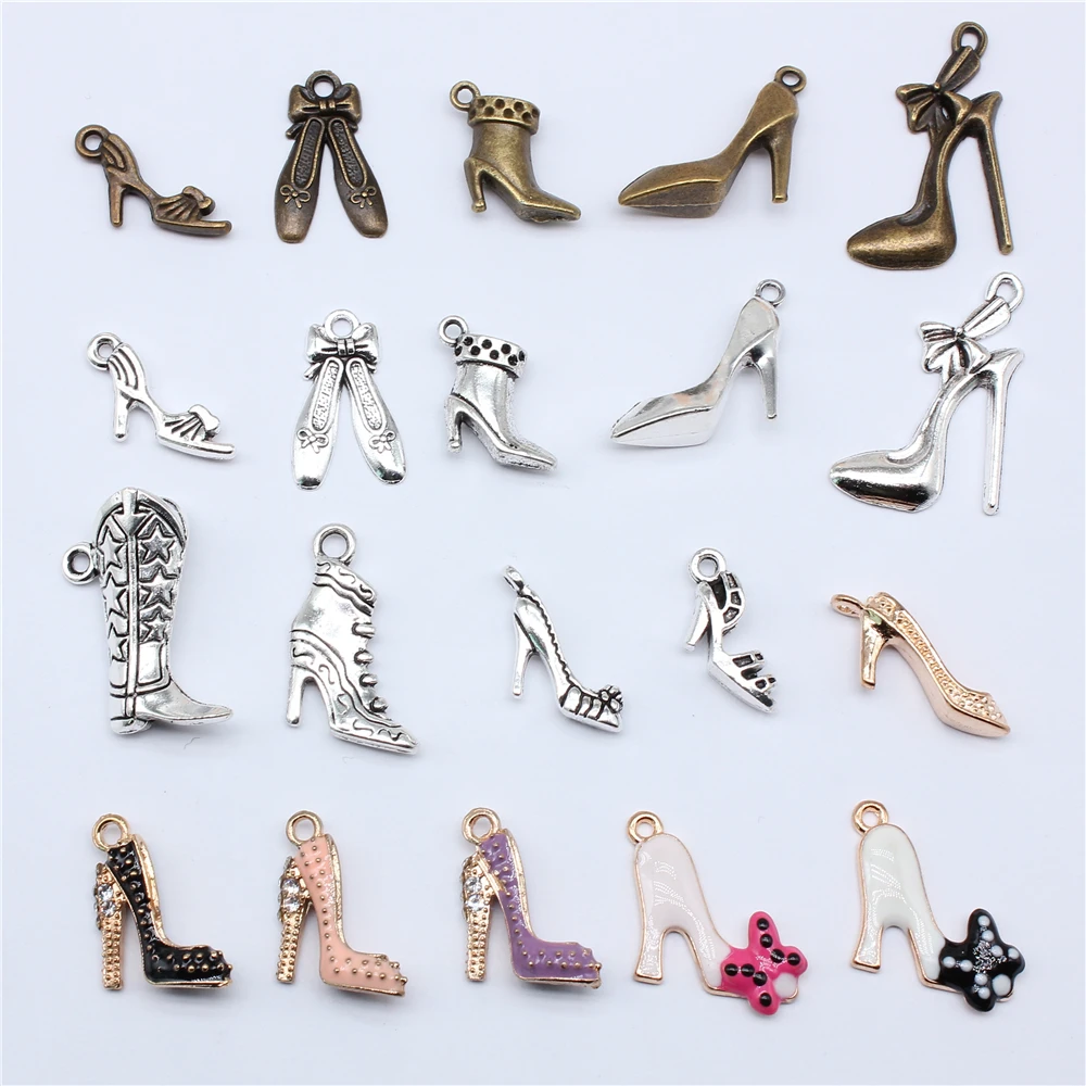 10pcs Women Shoes Charms High Heels Sandals Boots Embroidered Shoes Charms For DIY Bracelet Making Keychain Making thumbnail 2
