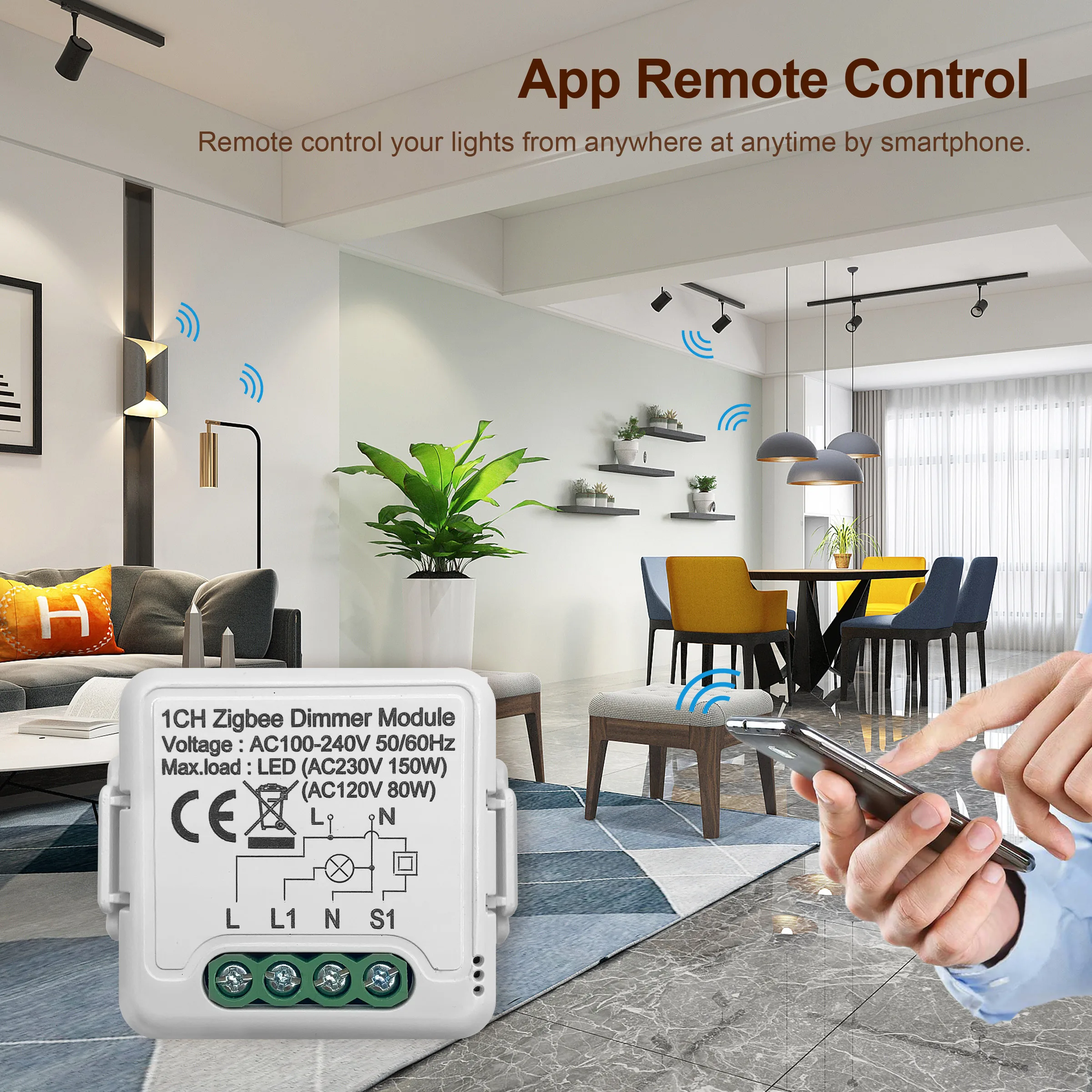 GIRIER Tuya ZigBee 3.0 Smart Dimmer Switch Module, Supports 2 Way Control Dimmable Light Switch, Work with Alexa Google Home thumbnail 5