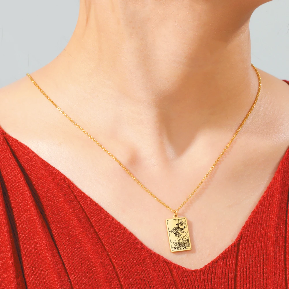 Dawapara Tarot Cards Necklace Women Stainless Steel Necklace Wealth Amulet Classic Tarot Major Arcana Divination Charm Jewelry thumbnail 6