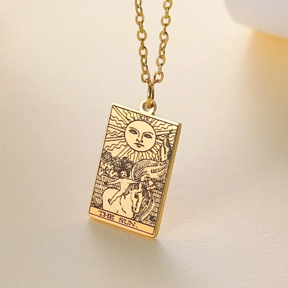 Dawapara Tarot Cards Necklace Women Stainless Steel Necklace Wealth Amulet Classic Tarot Major Arcana Divination Charm Jewelry thumbnail 3