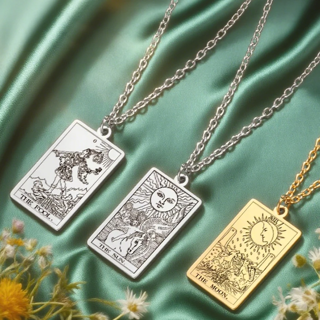 Dawapara Tarot Cards Necklace Women Stainless Steel Necklace Wealth Amulet Classic Tarot Major Arcana Divination Charm Jewelry thumbnail 2